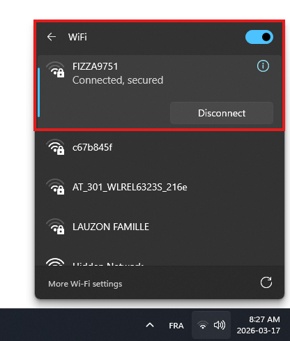 Panneau Wi-Fi dans la barre des tâches Windows 11
