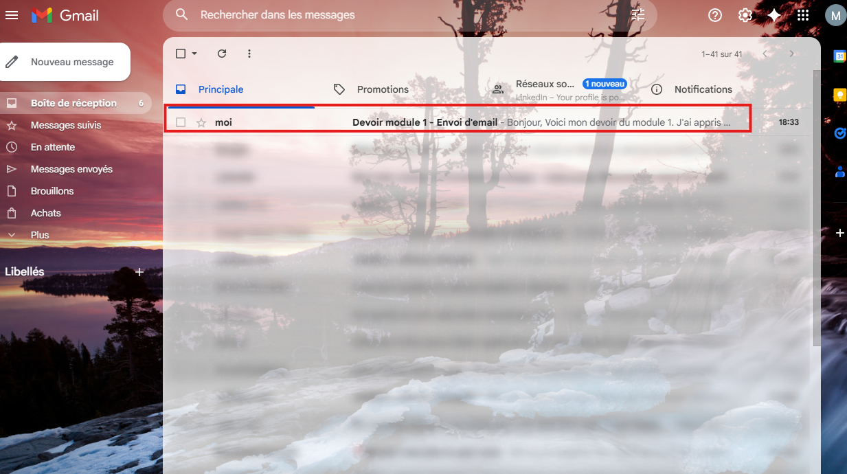 Confirmation : message envoyé dans Gmail