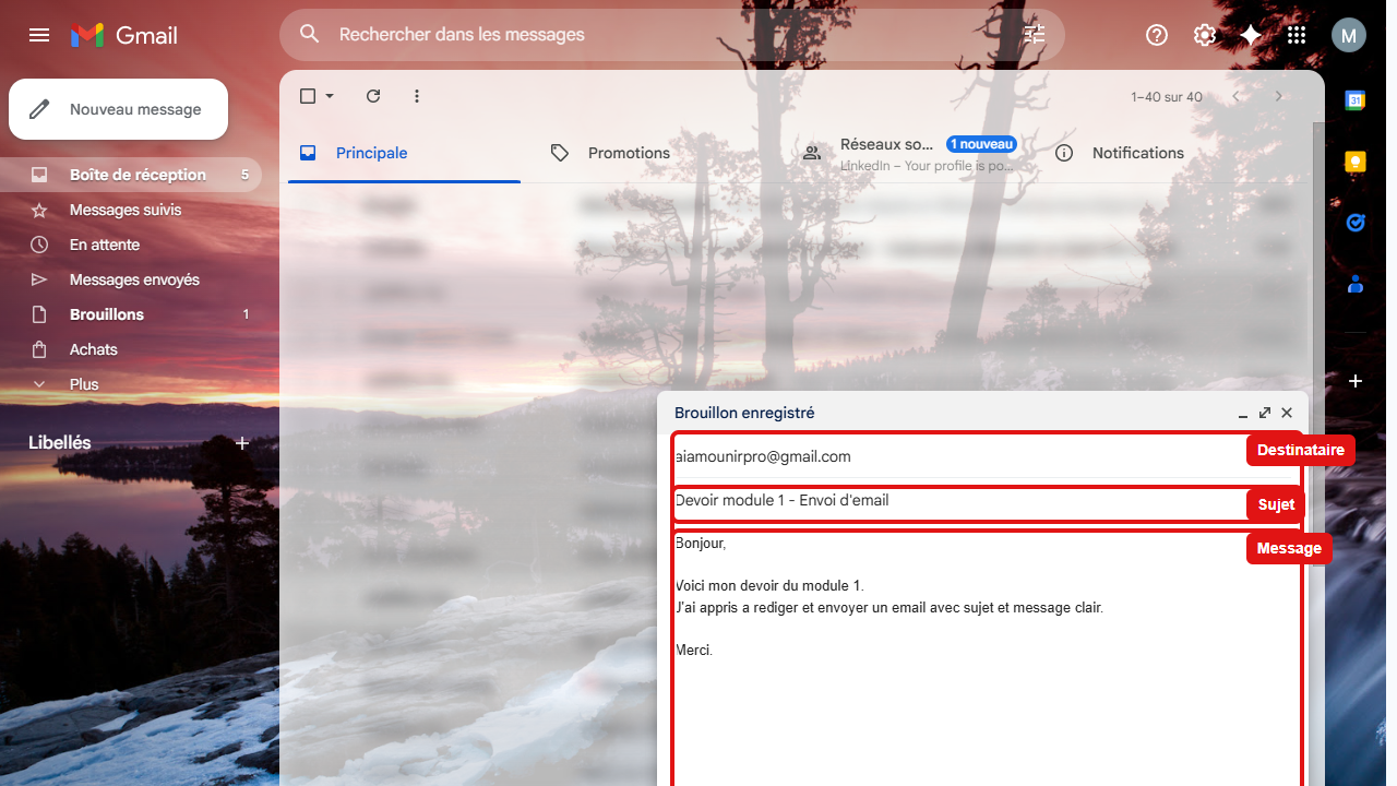 Rédaction d'un courriel dans Gmail