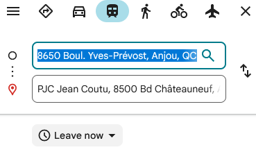 Choisir un mode de transport pour l'itinéraire